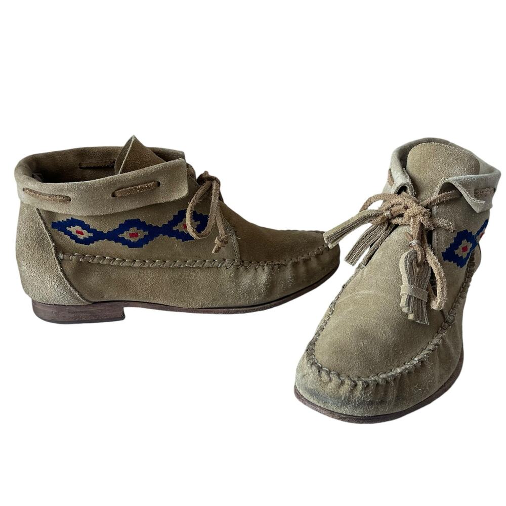 Soludos Suede Moccasin Womens Boots Sz 7 Boho Southwestern Embroidered  Festival